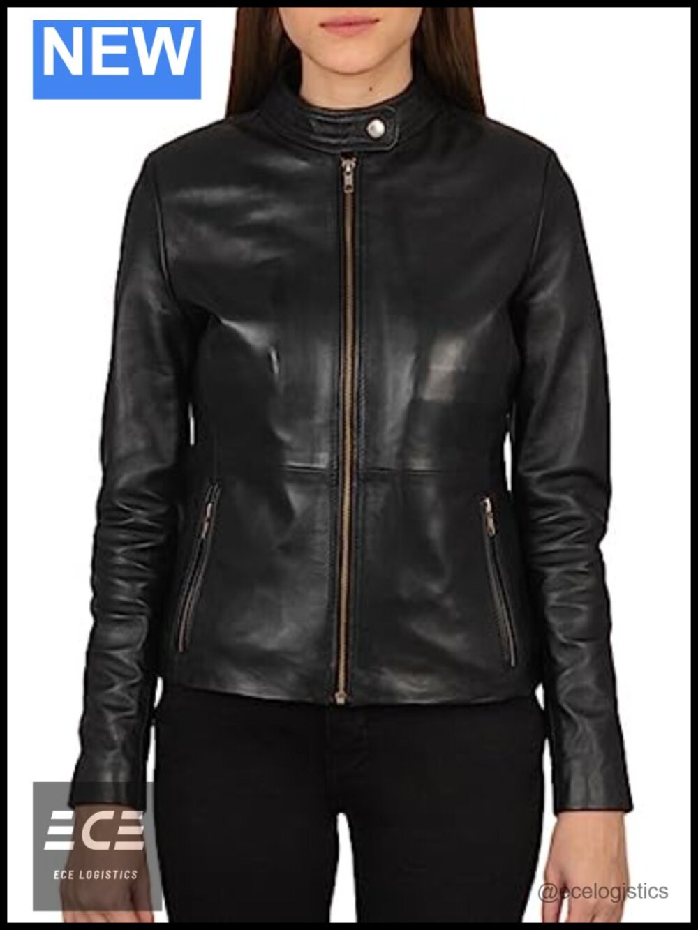Women's Lambskin Leather Jacket Quilted Long Sleeve Zip Front Coat